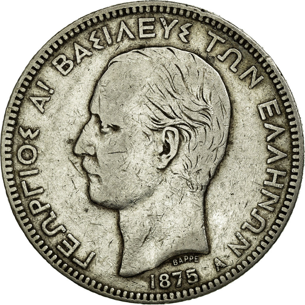 Coin, Greece, George I, 5 Drachmai, 1875, Paris, EF(40-45), Silver, KM:46