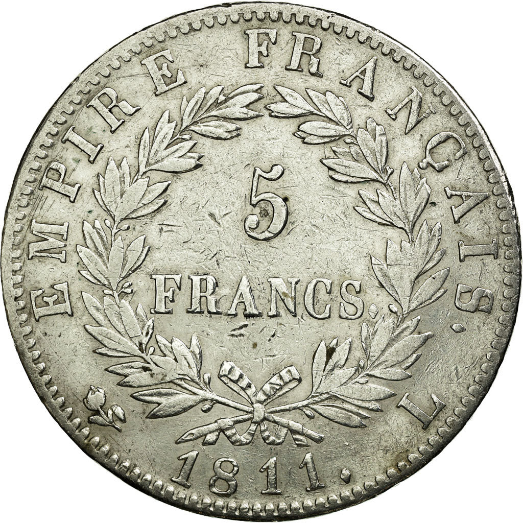 Moeda, França, Napoléon I, 5 Francs, 1811, Bayonne, EF(40-45), Prata,KM 694.9
