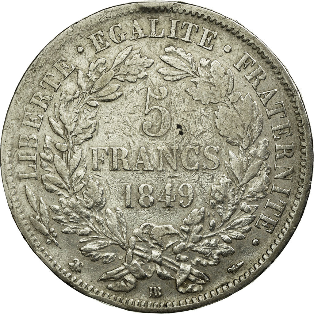 Munten, Frankrijk, Cérès, 5 Francs, 1849, Strasbourg, FR+, Zilver, KM:761.2
