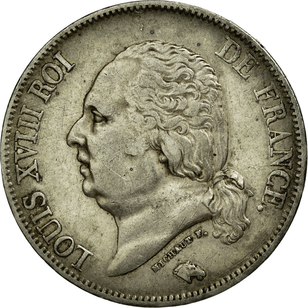 Moneda, Francia, Louis XVIII, 5 Francs, 1823, Lille, MBC, Plata, KM 711.13