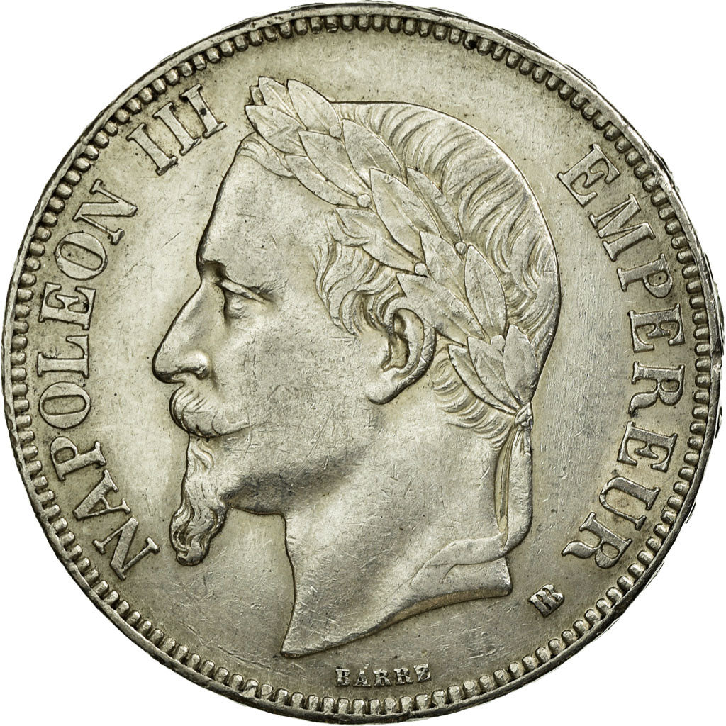 Moneda, Francia, Napoléon III, 5 Francs, 1869, Strasbourg, MBC+, Plata,KM 799.2