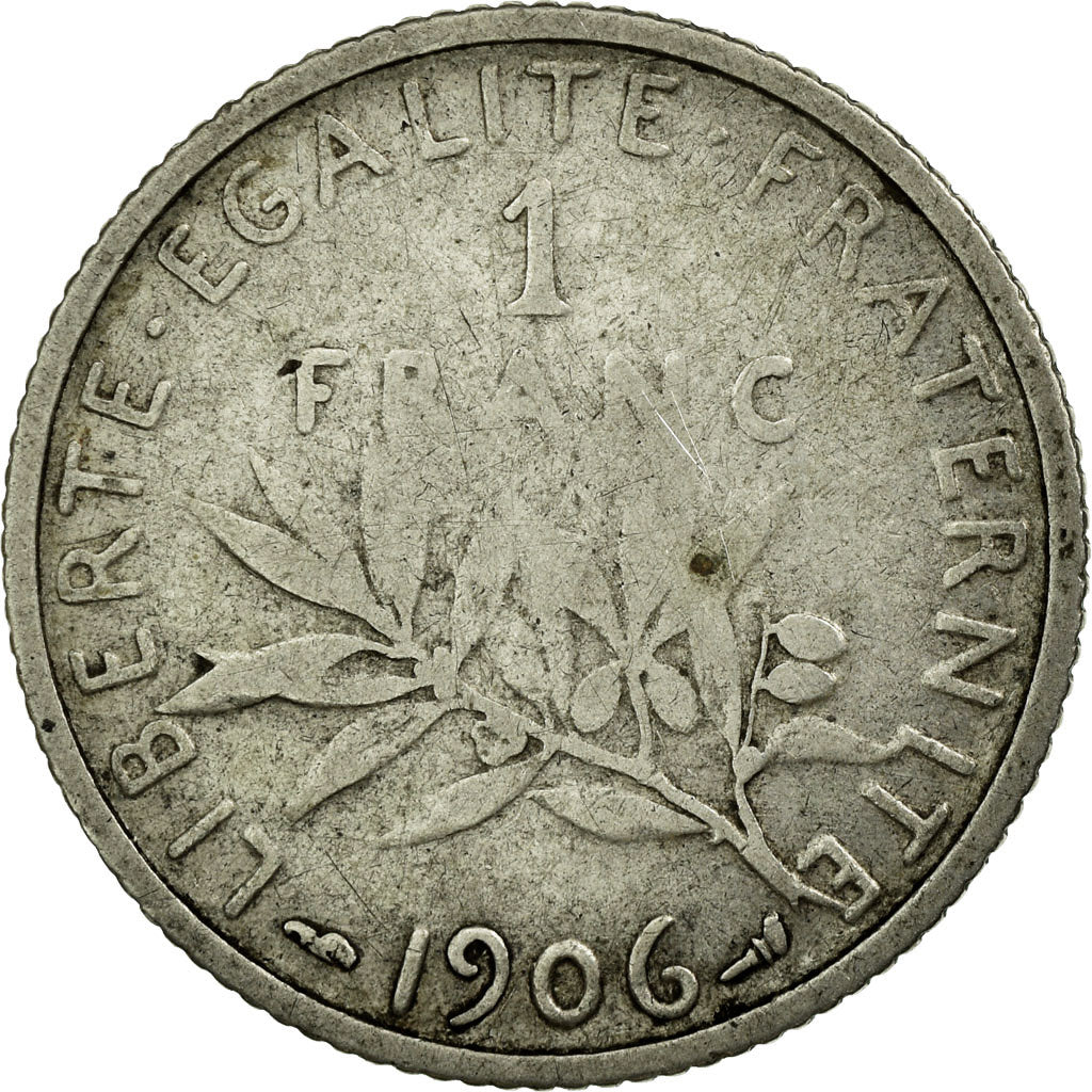 Coin, France, Semeuse, Franc, 1906, Paris, VF(20-25), Silver, KM:844.1