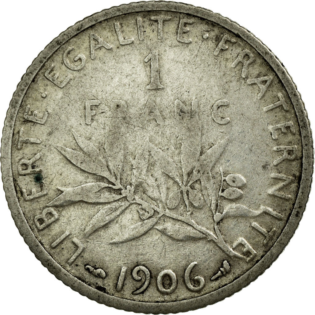 Coin, France, Semeuse, Franc, 1906, Paris, VF(20-25), Silver, KM:844.1