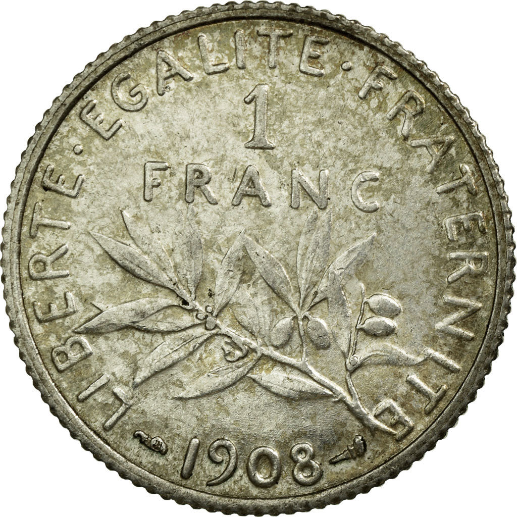 Coin, France, Semeuse, Franc, 1908, Paris, EF(40-45), Silver, KM:844.1