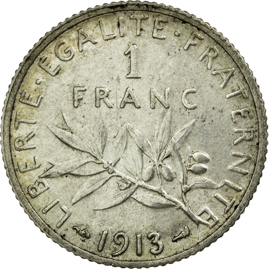 Coin, France, Semeuse, Franc, 1913, Paris, AU(50-53), Silver, KM:844.1