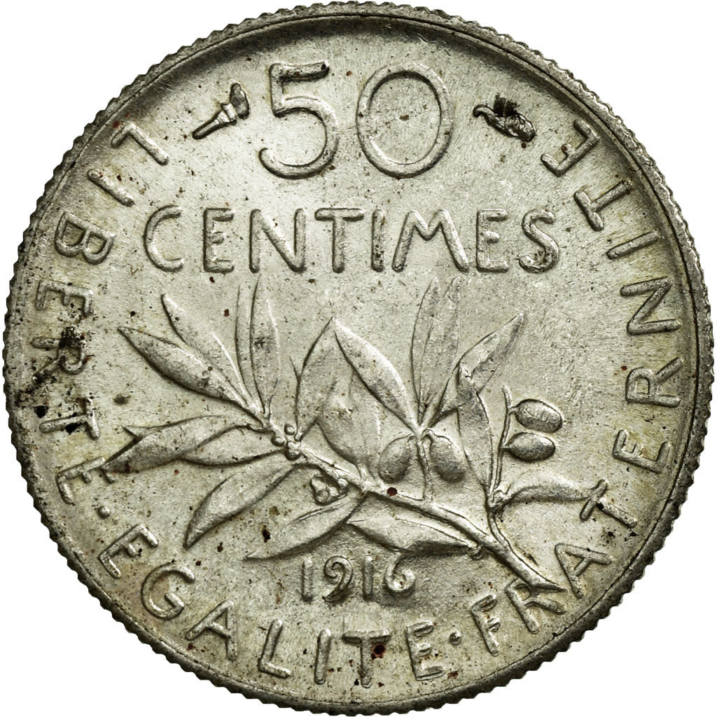 Monnaie, France, Semeuse, 50 Centimes, 1916, Paris,SUP,Argent,Gadoury:420,KM 854