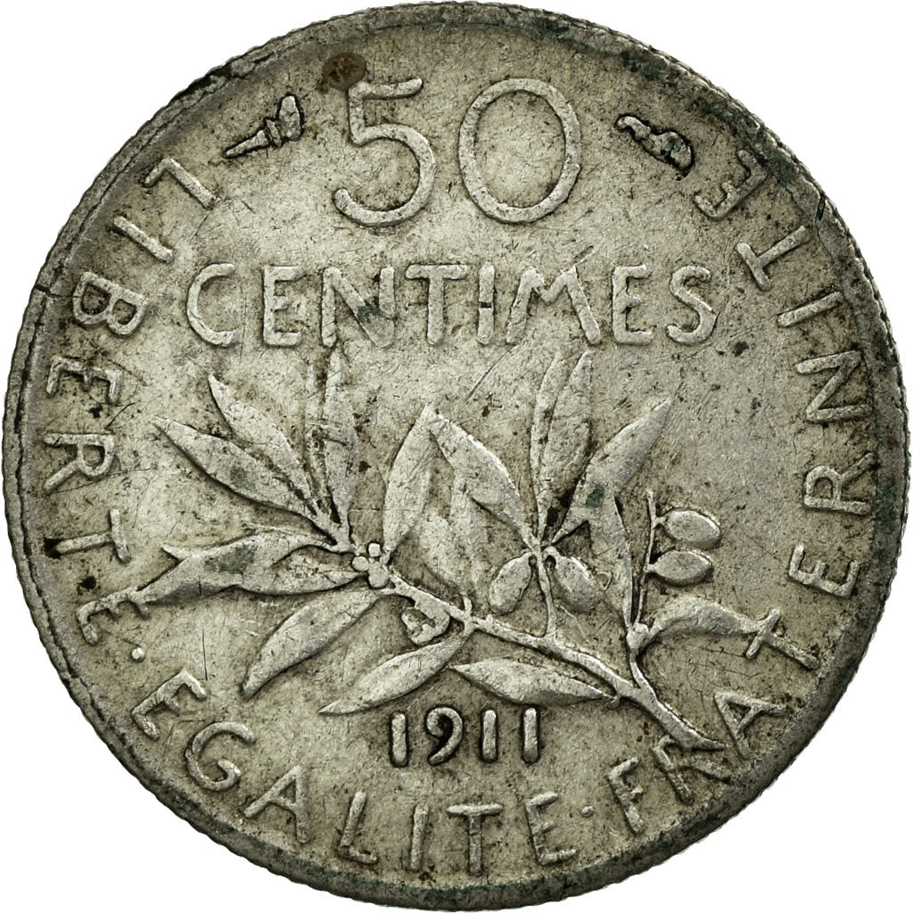 Monnaie, France, Semeuse, 50 Centimes, 1911, Paris,TB+,Argent,Gadoury:420,KM 854
