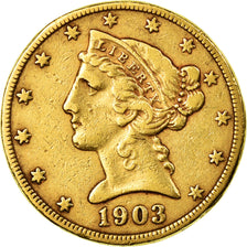 Coin, United States, Coronet Head, $5,1903, San Francisco, EF(40-45),Gold,KM 101