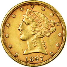 Monnaie, États-Unis, Coronet Head, $5, 1897, Philadelphie, TTB+, Or, KM 101