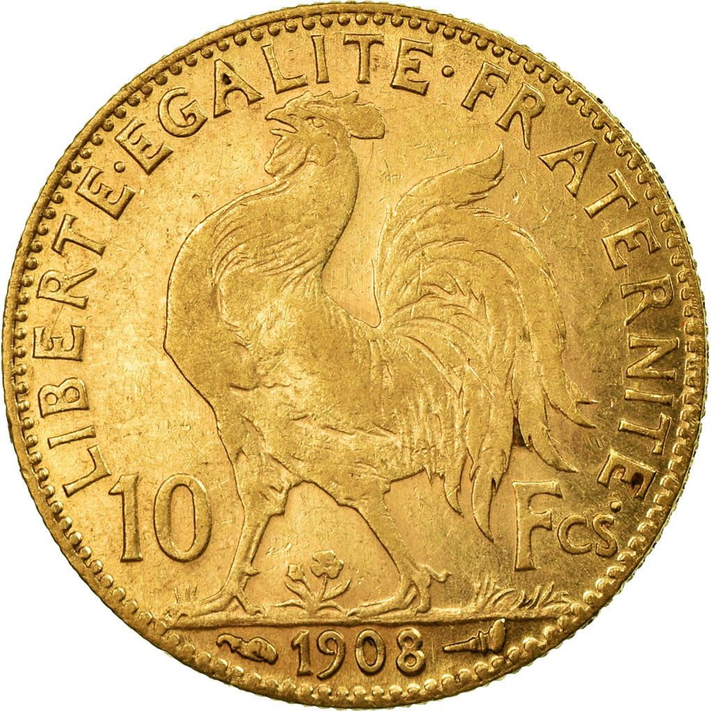Munten, Frankrijk, Marianne, 10 Francs, 1908, Paris, ZF+, Goud, KM:846