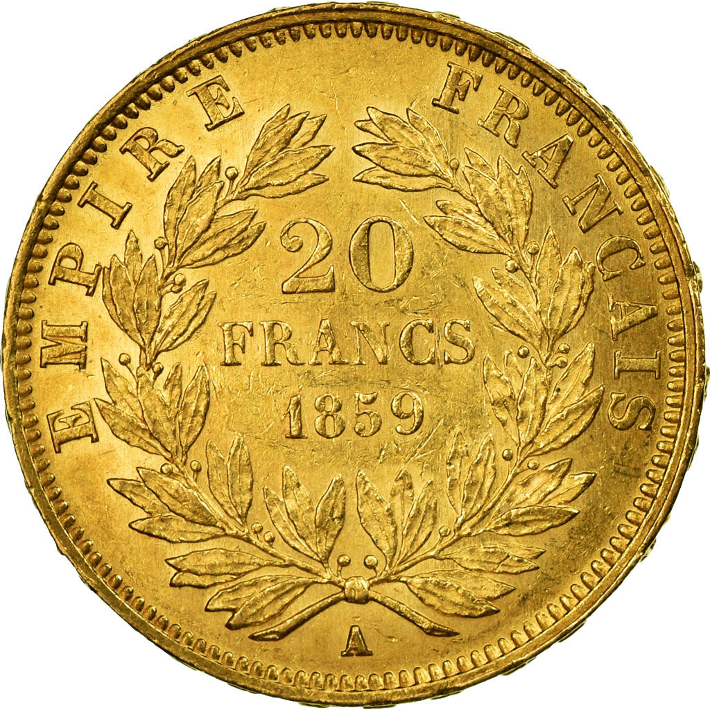 Coin, France, Napoleon III, 20 Francs, 1859, Paris, AU(50-53), Gold, KM 781.1