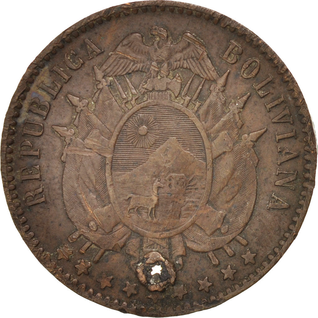 BOLIVIA, Centavo, 1883, Paris, KM #167, F(12-15), Copper, 5.09