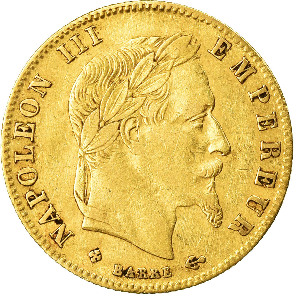 Moneda, Francia, Napoleon III, 5 Francs, 1867, Strasbourg, MBC, Oro, KM 803.2