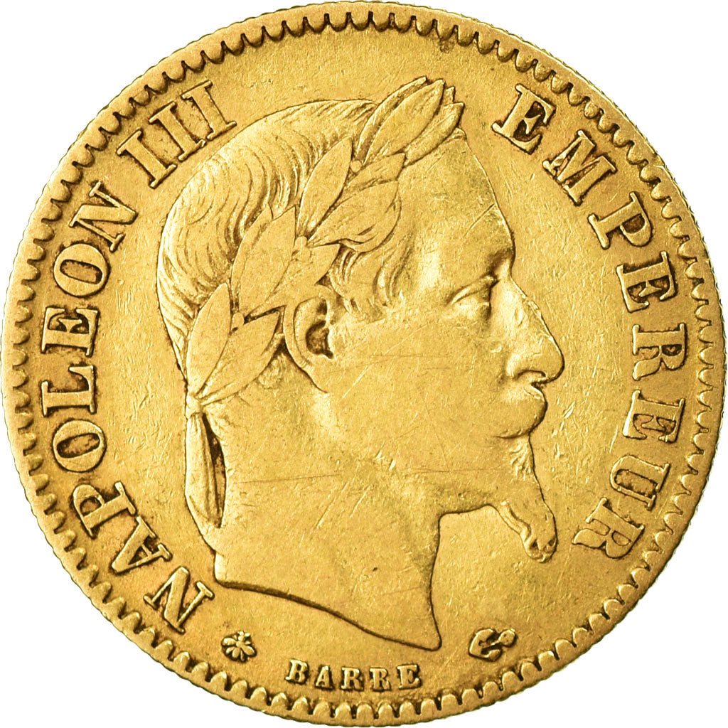 Coin, France, Napoleon III, 10 Francs, 1867, Paris,Gold,VF(30-35),KM 800.1