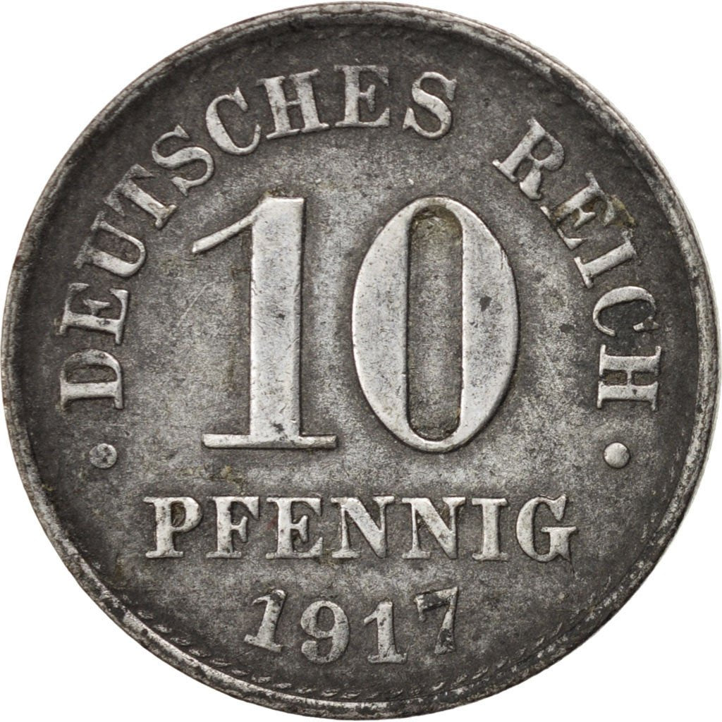 GERMANY - EMPIRE, 10 Pfennig, 1917, Berlin, KM #20, EF(40-45), Iron, 3.63