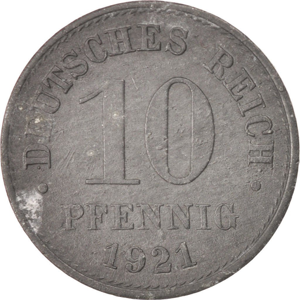 Coin, GERMANY - EMPIRE, 10 Pfennig, 1921, Berlin, EF(40-45), Zinc, KM:26