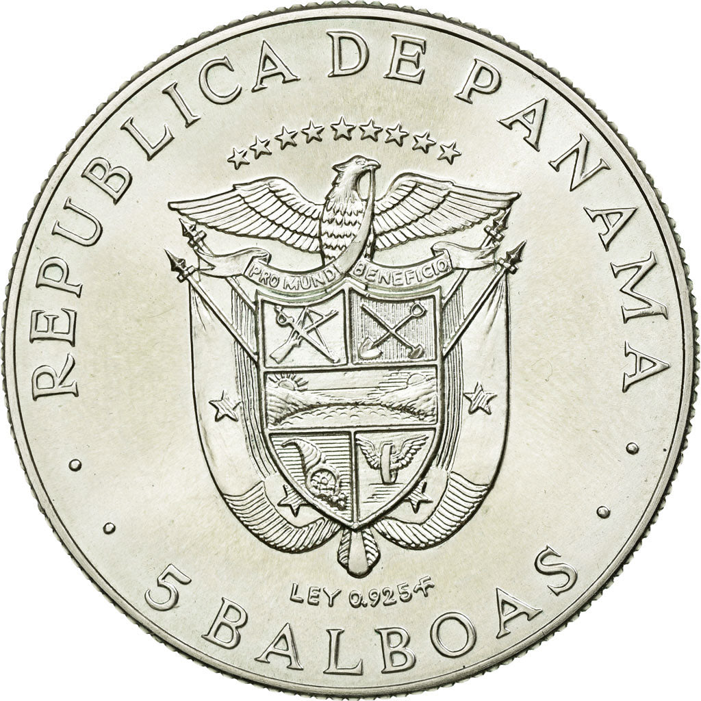 Coin, Panama, 5 Balboas, 1970, U.S. Mint, MS(60-62), Silver, KM:28