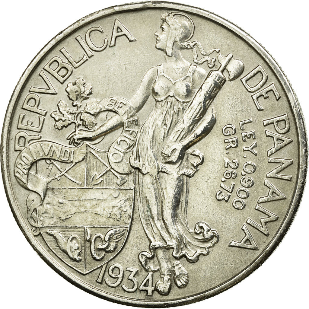 Coin, Panama, Balboa, 1934, AU(50-53), Silver, KM:13