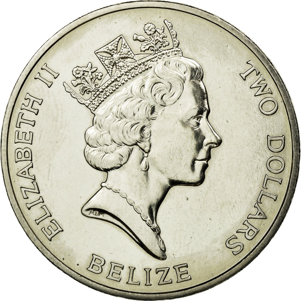 Coin, Belize, 2 Dollars, 1990, AU(55-58), Copper-nickel, KM:100