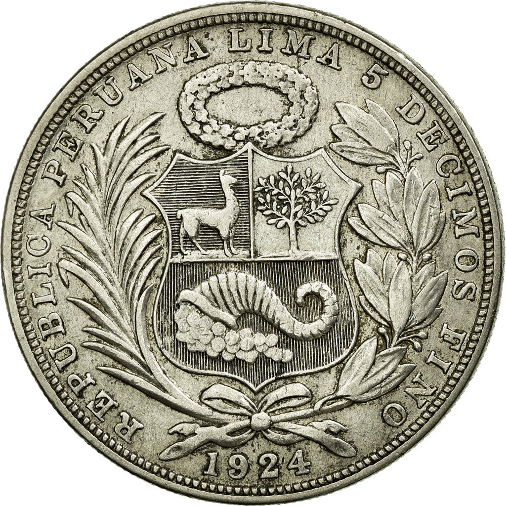 Coin, Peru, Sol, 1924, Philadelphia, AU(50-53), Silver, KM:218.1