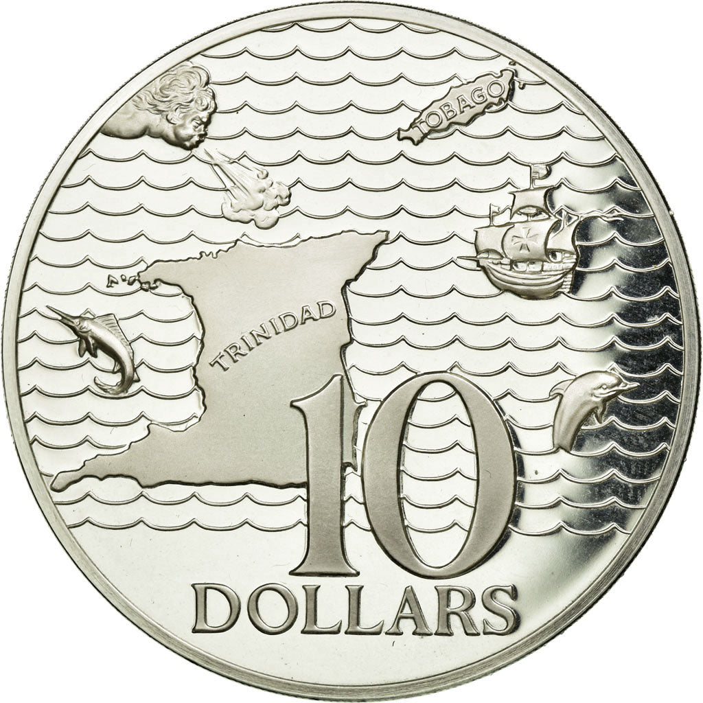 Coin, TRINIDAD & TOBAGO, 10 Dollars, 1981, Franklin Mint, MS(64), Silver, KM:40a
