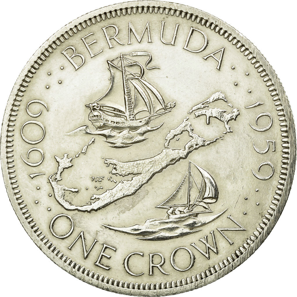 Coin,Bermuda,Elizabeth II,Crown,1959,British Royal Mint,EF(40-45),Silver,KM 13