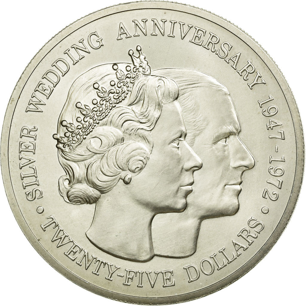 Coin, Cayman Islands, Elizabeth II, 25 Dollars, 1972, MS(63), Silver, KM:9