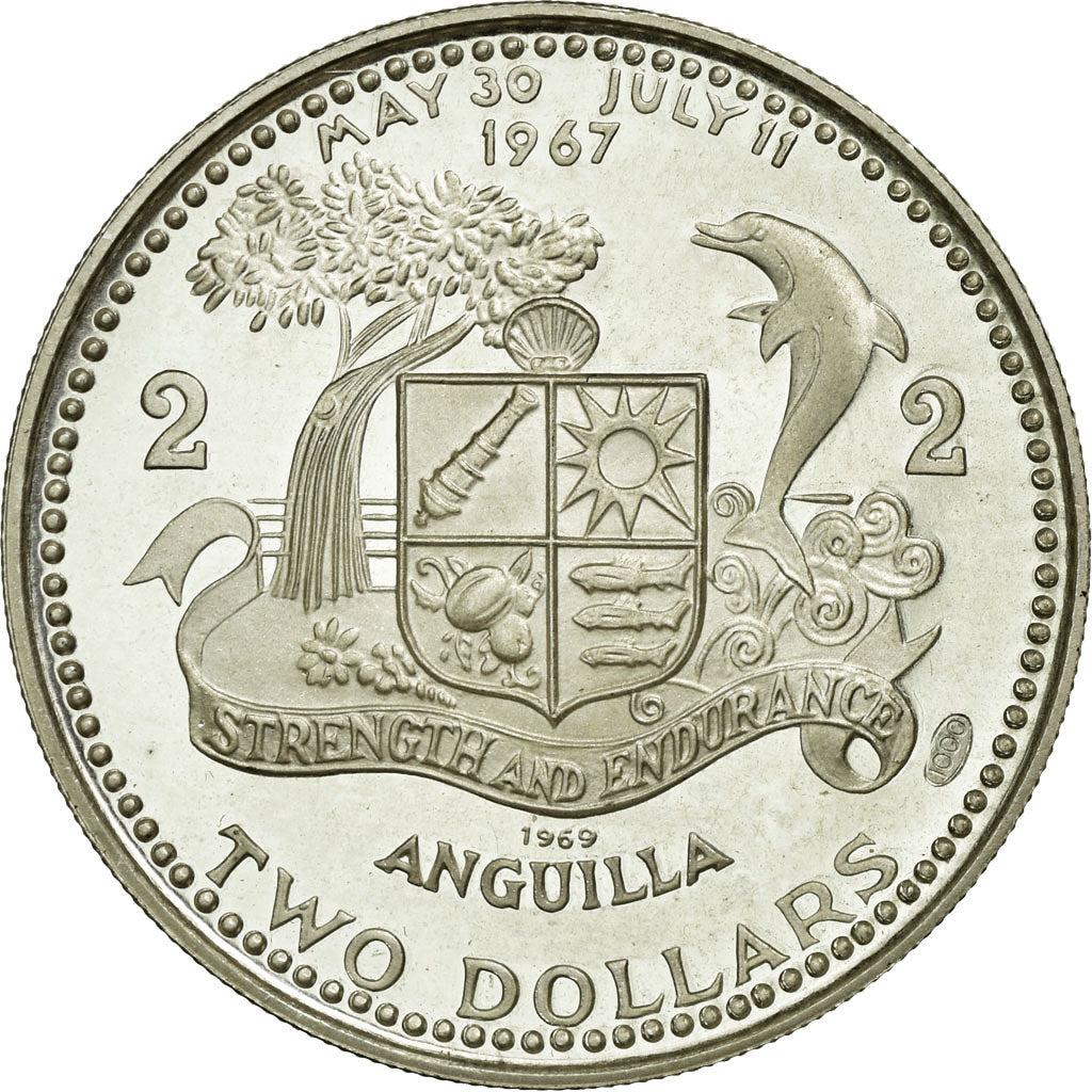 Moneda, ANGUILLA, 2 Dollars, 1969, FDC, Plata, KM:17