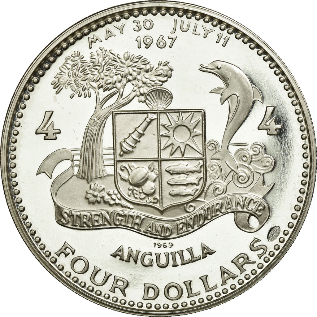 Coin, ANGUILLA, 4 Dollars, 1970, MS(65-70), Silver, KM:18.1