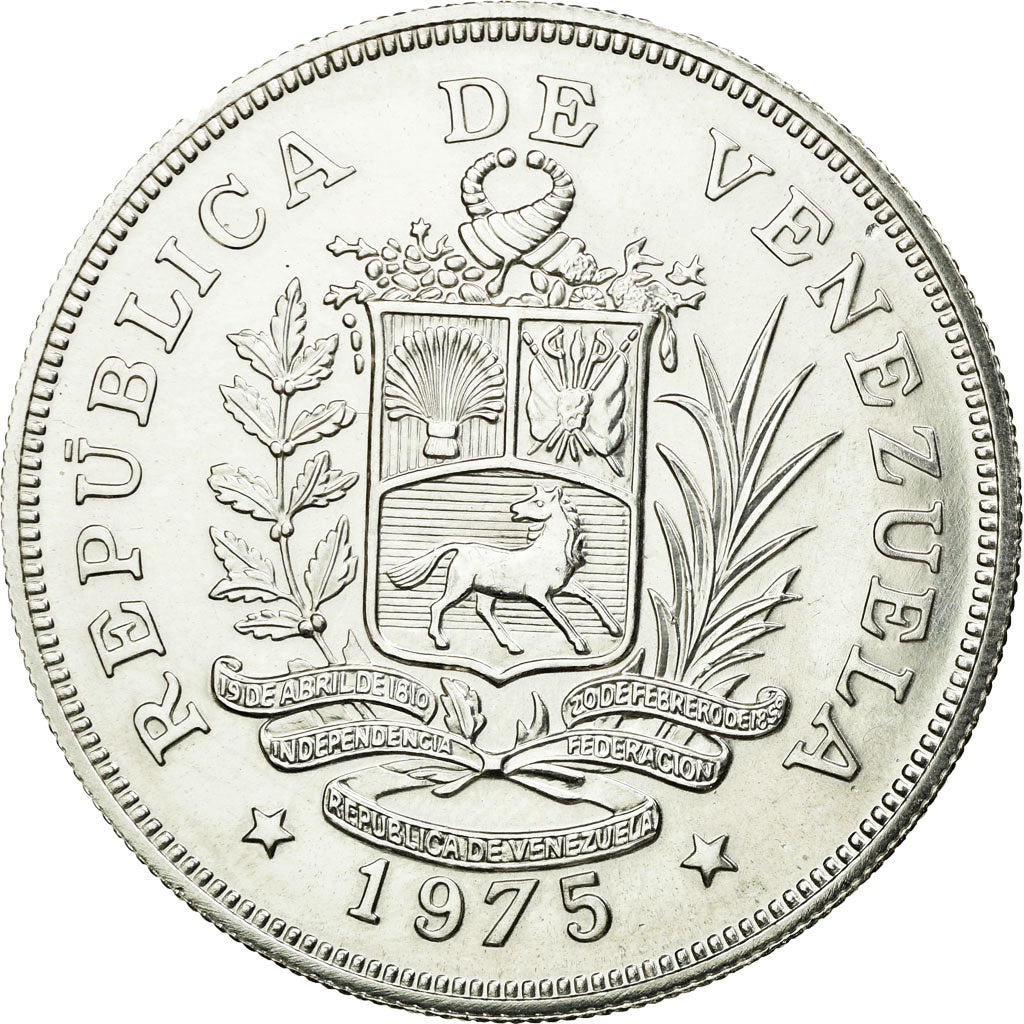 Monnaie, Venezuela, 25 Bolivares, 1975, British Royal Mint, SPL, Argent, KM:46