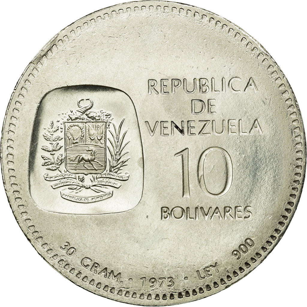 Coin, Venezuela, 10 Bolívares, 1973, Ontario, MS(60-62), Silver, KM:45