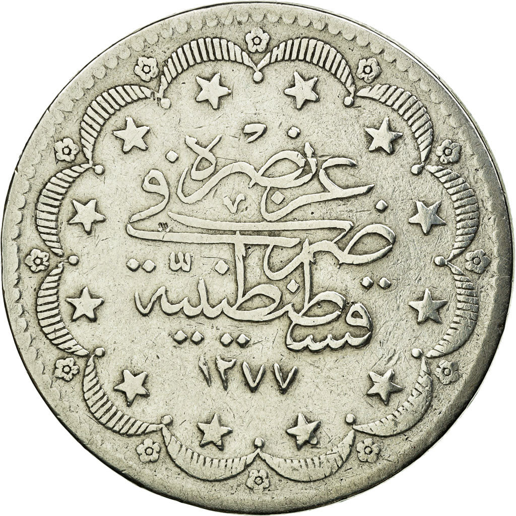 Coin, Turkey, Abdul Aziz, 20 Kurush, 1861, Qustantiniyah,EF(40-45),Silver,KM 693