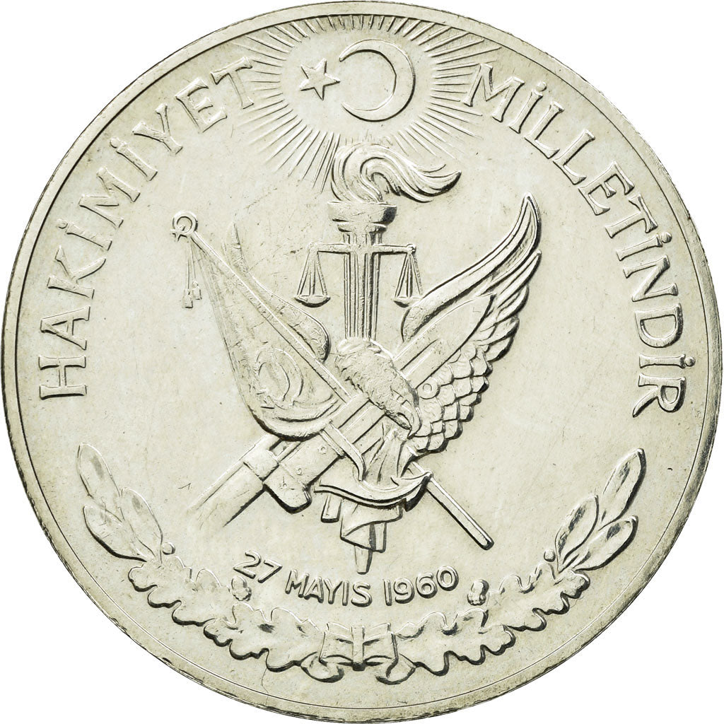 Coin, Turkey, 10 Lira, 1960, AU(50-53), Silver, KM:894
