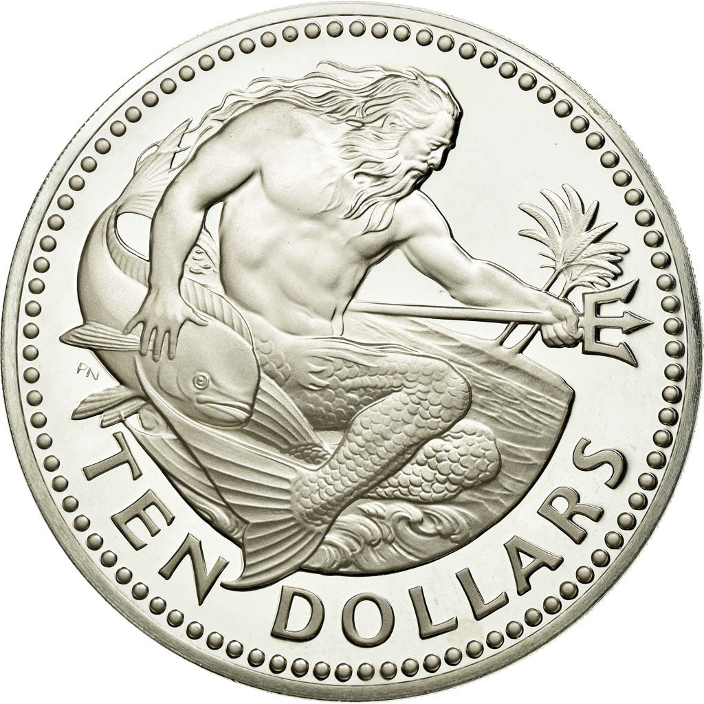 Coin, Barbados, 10 Dollars, 1974, Franklin Mint, MS(65-70), Silver, KM:17a