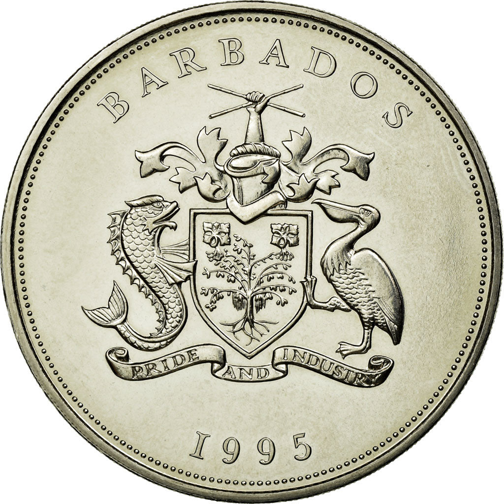 Coin, Barbados, 5 Dollars, 1995, MS(64), Silver, KM:62a
