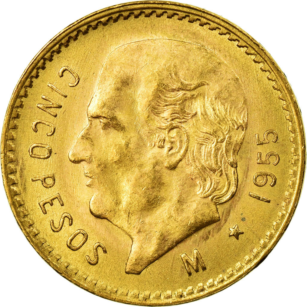 Moneda, México, 5 Pesos, 1955, Mexico City, EBC+, Oro, KM:464
