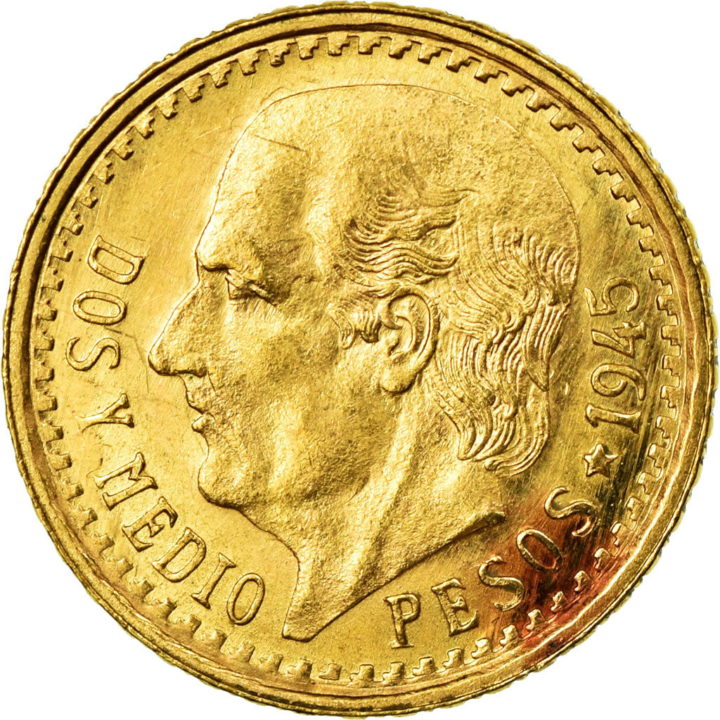 Moneta, Messico, 2-1/2 Pesos, 1945, Mexico City, SPL, Oro, KM:463