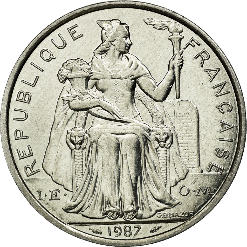 Coin, French Polynesia, 5 Francs, 1987, Paris, MS(60-62), Aluminum, KM:12