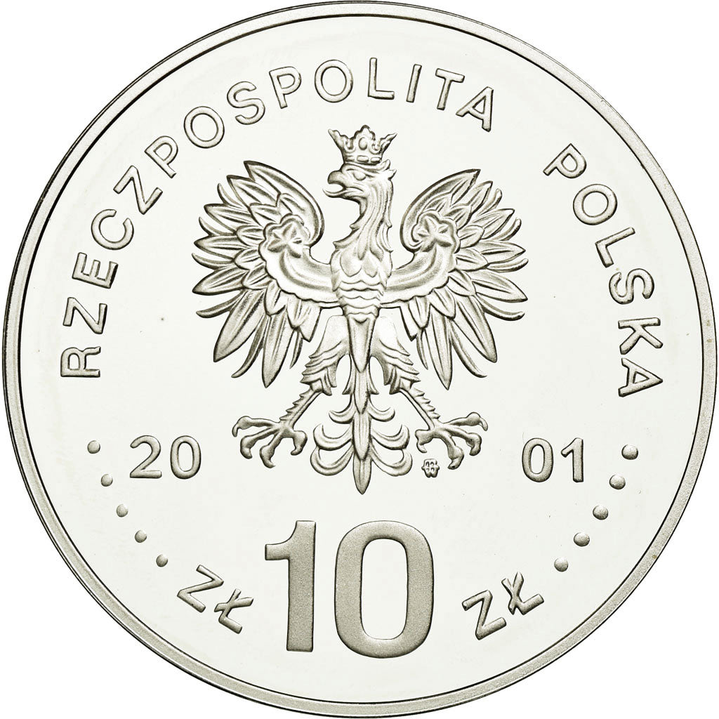 Moneda, Polonia, 10 Zlotych, 2001, Warsaw, SC, Plata, KM:425