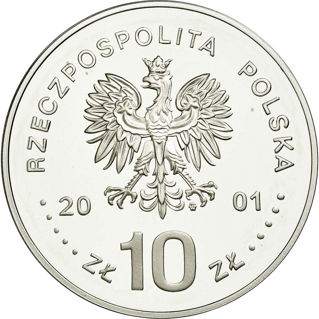 Moeda, Polónia, 10 Zlotych, 2001, Warsaw, MS(63), Prata, KM:425