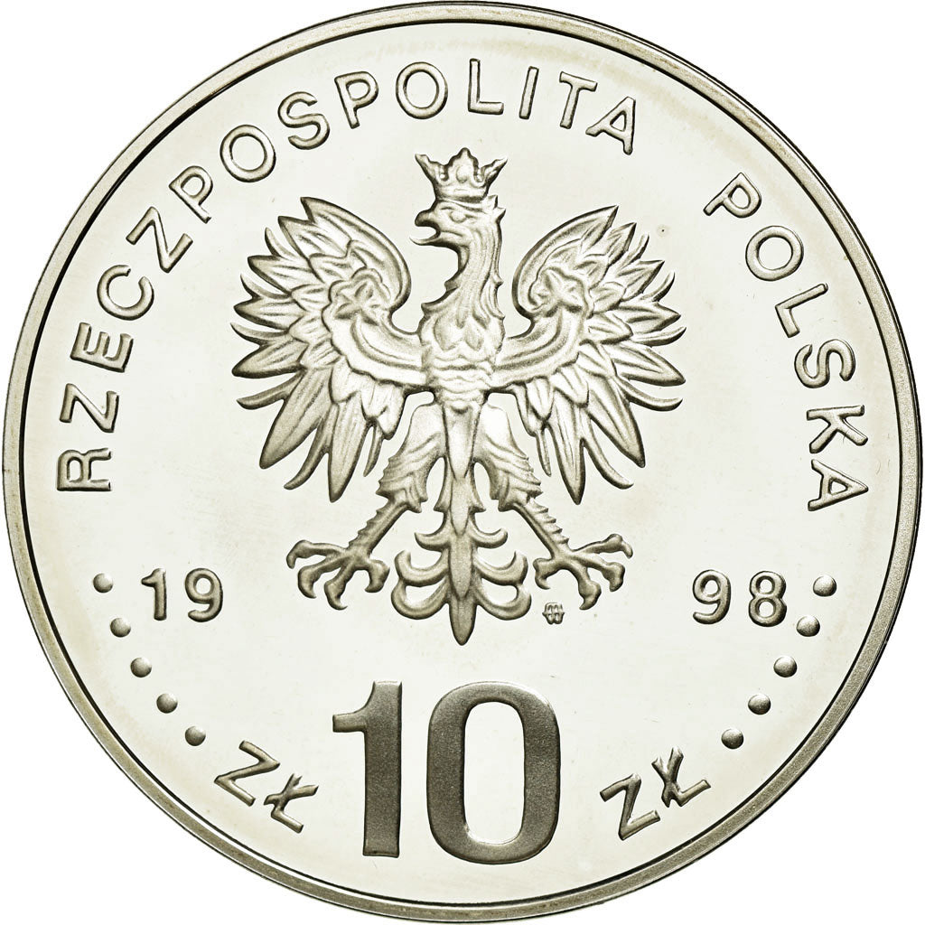 Coin, Poland, 10 Zlotych, 1998, MS(63), Silver, KM:342