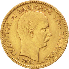 GREECE, 20 Drachmai, 1884, Paris, KM #56, EF(40-45), Gold, 6.42