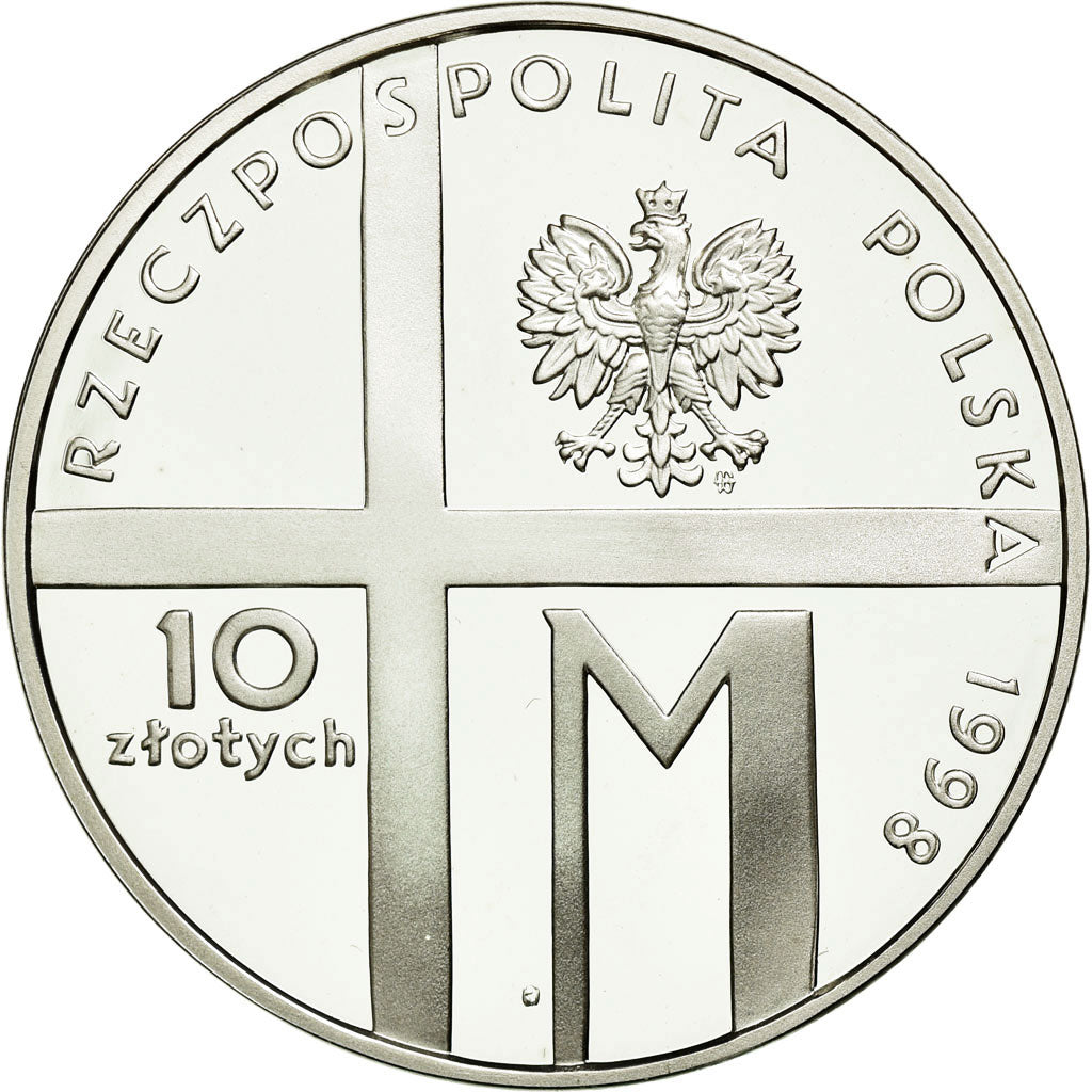 Moeda, Polónia, 10 Zlotych, 1998, MS(63), Prata, KM:345