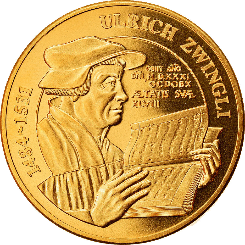Switzerland, Medal, Ulrich Zwingll, History, MS(64), Copper-Nickel Gilt