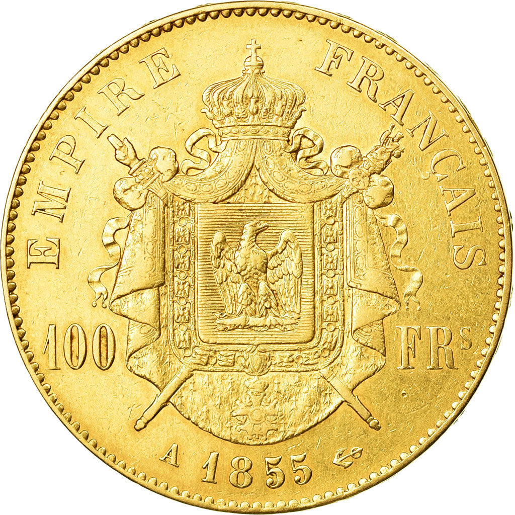 Moneda, Francia, Napoleon III,100 Francs, 1855, Paris, MBC, Oro,KM 786.1