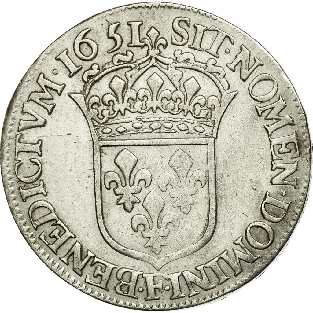 Monnaie,France,Louis XIV,1/2 Écu à la mèche longue,1651,Angers,TTB,KM 164.7