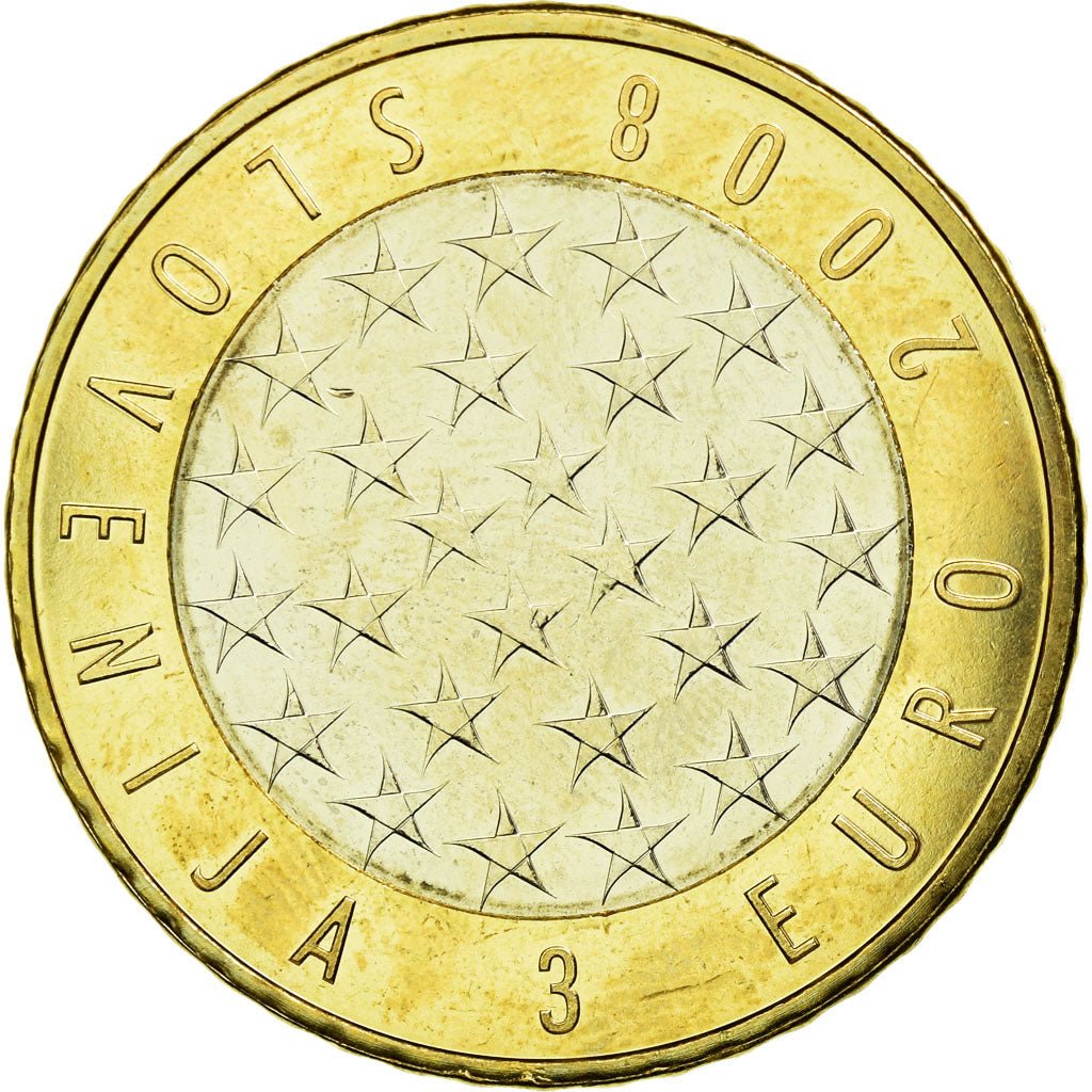 Coin, Slovenia, 3 Euro, 2008, MS(63), Bi-Metallic, KM:81