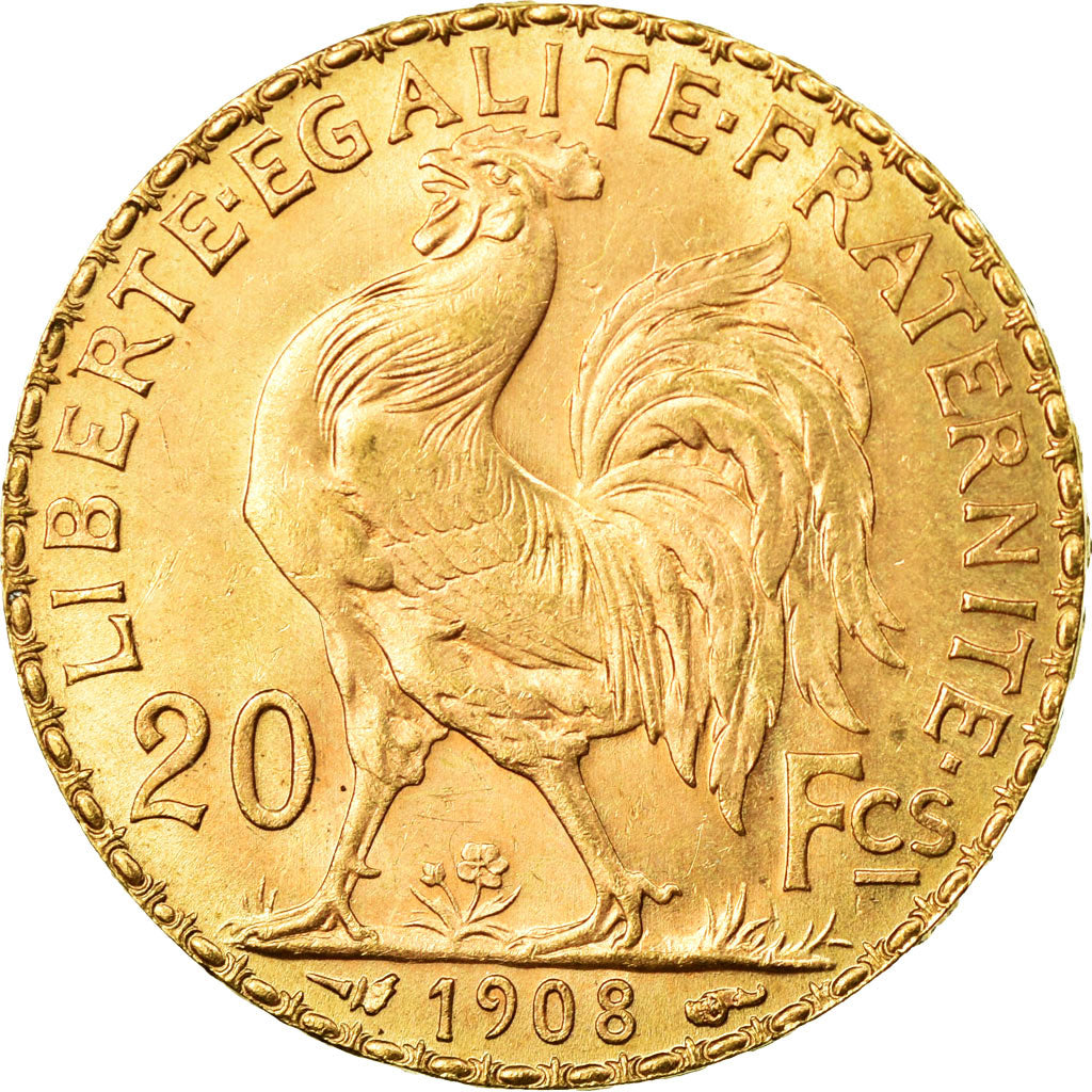 Moneda, Francia, Marianne, 20 Francs, 1908, Paris, EBC, Oro, KM:857