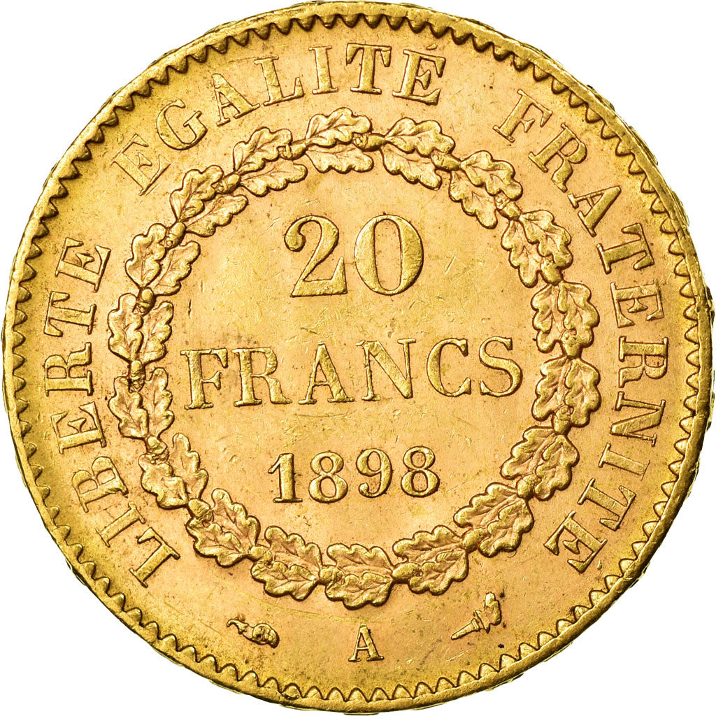 Moeda, França, Génie, 20 Francs, 1898, Paris, AU(50-53), Dourado, KM:825