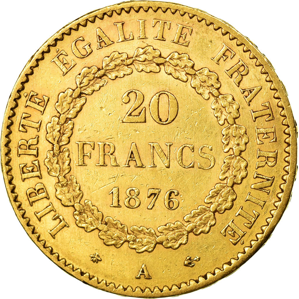 Moneta, Francia, Génie, 20 Francs, 1876, Paris, BB+, Oro, KM:825, Gadoury:1063